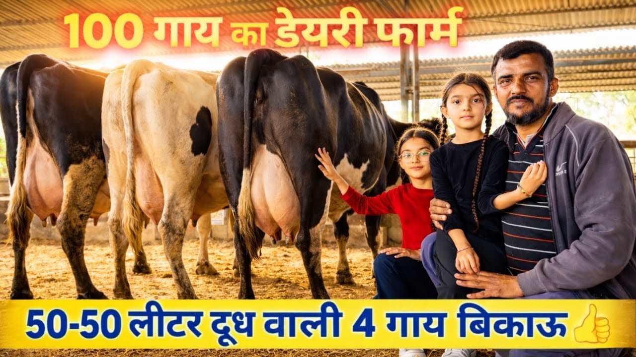 100 गाय का फॉर्म। 50-50 लीटर दूध वाली 4 गाय बिकाऊ। सारे रिकॉर्ड के साथ। 4 Cows Sale, Cow Milk 50ltr