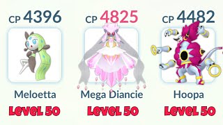 LeveL 50 (Meloetta, Mega Diancie, Hoopa) team in Pokemon GO.