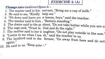 direct and indirect exercise 6A | narration exercise 6a | excellent English book class 12