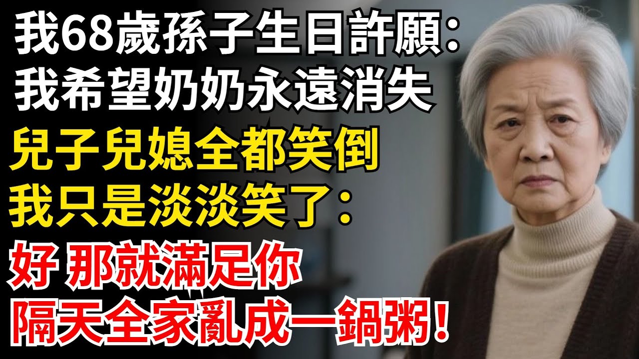 我68歲孫子生日許願：我希望奶奶永遠消失！兒子兒媳全都笑倒，我只是淡淡笑了：好 那就滿足你，隔天全家亂成一鍋粥！
