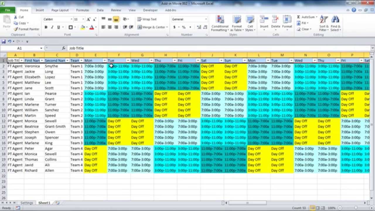 Employee Schedule Chart