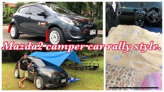 DIY#นอนในรถMazda2 นอนสบาย ง่ายๆแบบไม่ต้องเสียตังค์.Mazda2 camper car rally style. @RIDEWITHHEART.