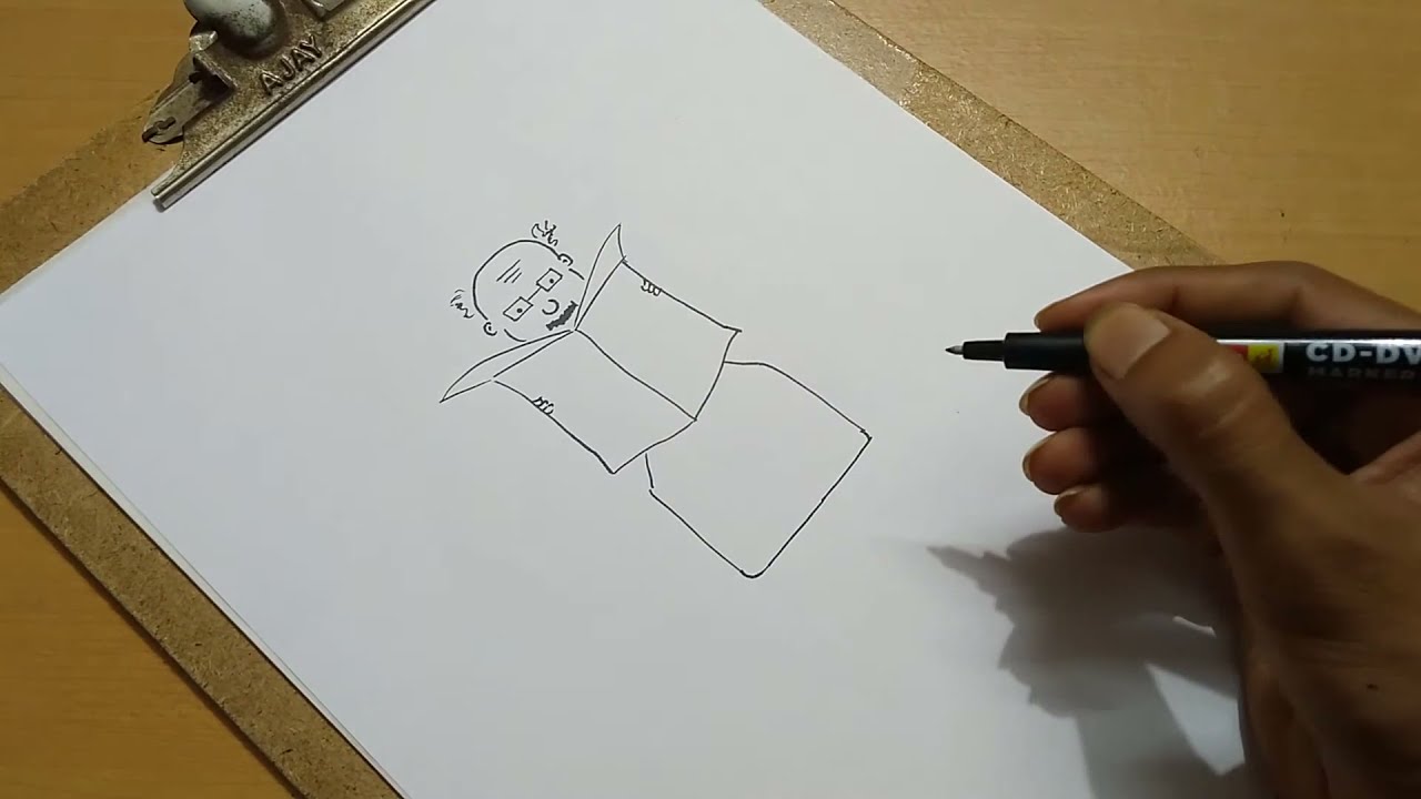 How to draw a grandfather reading newspaper easily | step by step