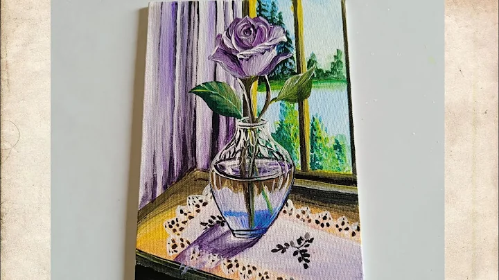 How to paint a purple rose vase near the window/acrylic painting