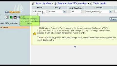 Modifying fields in database table with phpMyAdmin