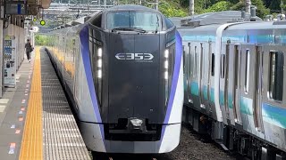 【MHあり!】E353系0番台モトS119編成+モトS202編成 特急かいじ23号甲府行きが猿橋駅2番線を高速通過するシーン
