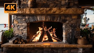 4K Rustic Beach Fireplace with Burning Logs and Crackling Sound Perfect for Sleep or Study