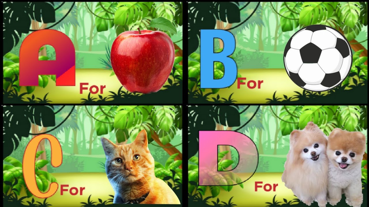 A for Apple 🍎 B for Ball 🏀 C for Cat 🐈 D for Dog 🐕english YouTube