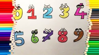 How To Draw The Numbers 0123456789 And Color Them In Different Colors. Kids Coloring Numbers.