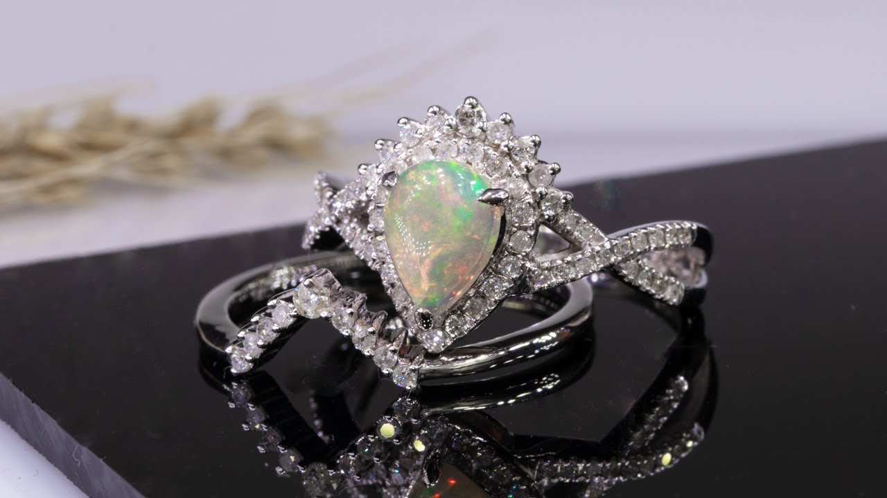 Ct Pear Cut Lab Created Opal Antique Engagement Ring –