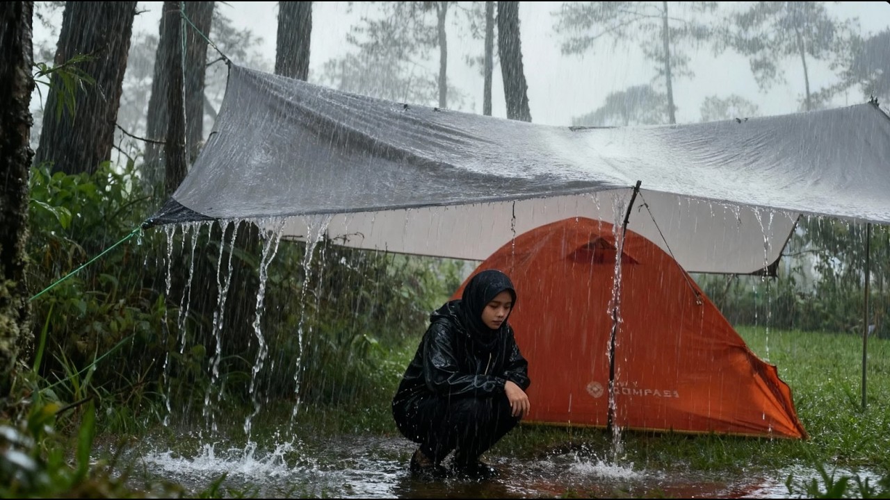 Best Solo Camping in Heavy Rain ⛈️. ASMR Binge Watching | Relaxing Rain ☔️