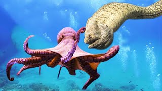 Pertarungan Sengit Antara Belut Moray Vs Hiu Dan Gurita, Siapakah Pemenangnya?