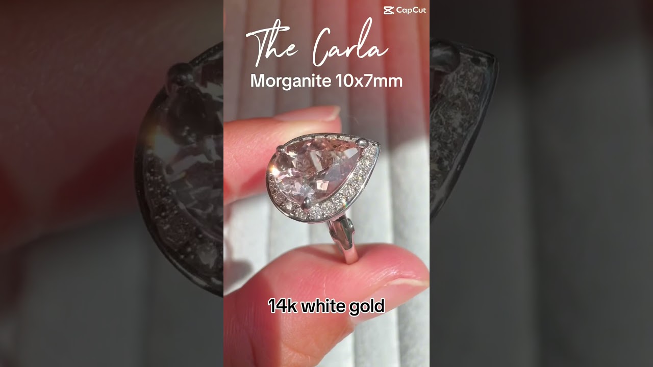 Pear morganite ring with diamond accent in white gold - The Carla #morganite #morganitering
