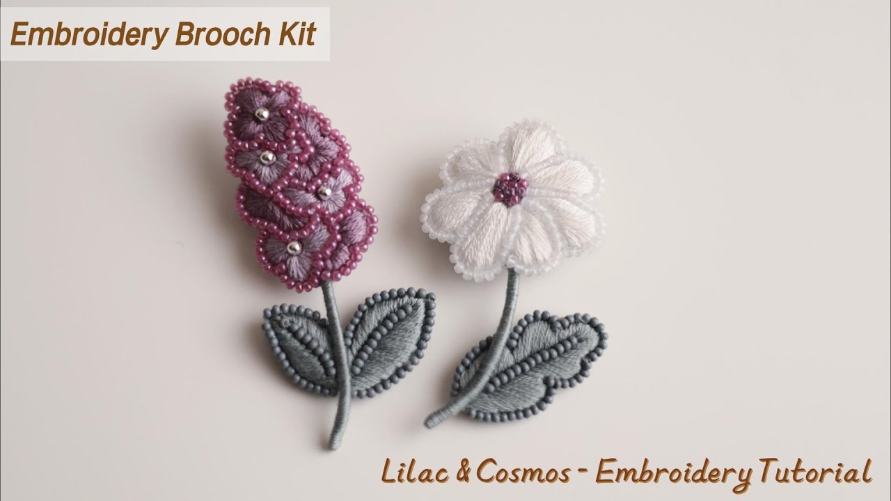 Lilac and Cosmos Bead Embroidery Brooch or Bag Charm: Embroidery Tutorial