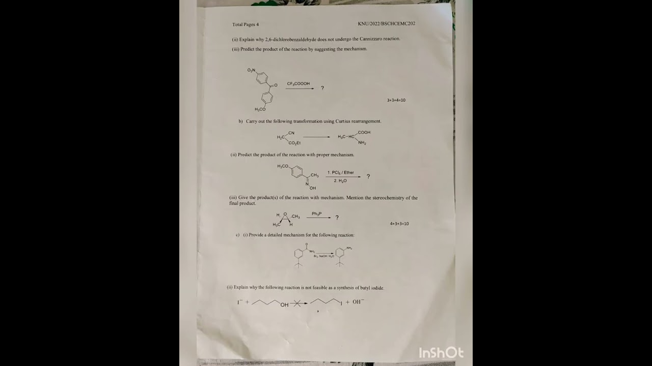 Bsc honours/ organic chemistry Question paper/ 1st year/