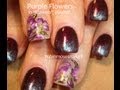 Easy Dark Purple Nails with Lavender Flowers | Nail Design Tutorial