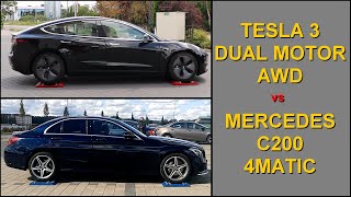 SLIP TEST - EV &amp; ICE - Tesla Model 3 Dual Motor AWD vs Mercedes C200 4Matic - @4x4.tests.on.rollers