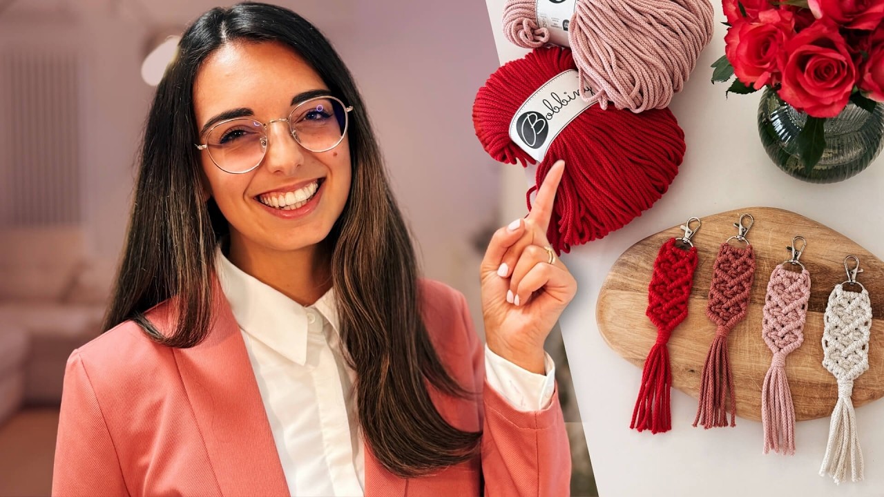 Portachiavi con i cuori in Macramè tutorial facile + Kit (tutto incluso) per principianti 💕