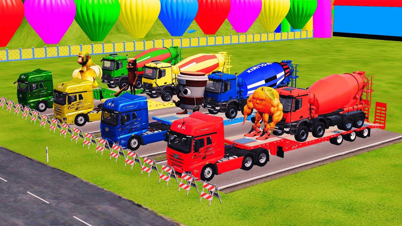 TRANSPORTING ALL MIXER TRUCK with POWERFUL FLATBED TRAILER TRUCK, ITALIAN BRAINROT - FS22