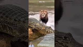 Buaya Tersentak! Saat Singa Sudah Dekat Muncul dari Belakang. #animals #SingaVsBuaya #FYP #lion