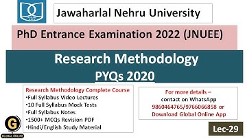 Research Methodology PYQs 2020|JNUEE 2022|Jawaharlal Nehru University PhD Entrance Exam 2022|