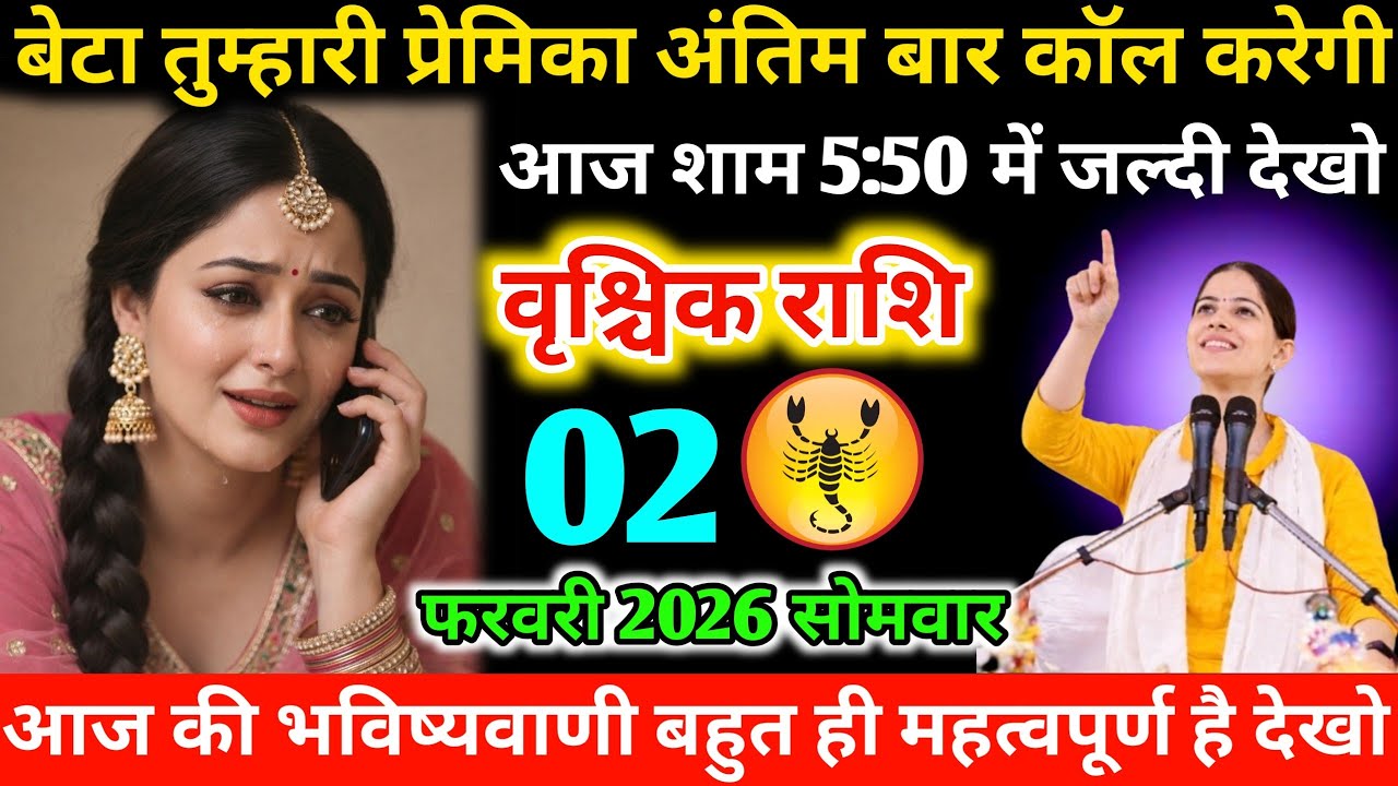 #वृश्चिकबेटा तुम्हारी प्रेमिका अंतिम बार कॉल करेगी‌ आज शाम 5:50 में जल्दी देखो‌ 02 फरवरी 2026 सोमवार