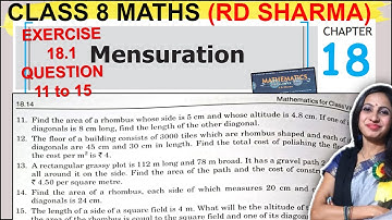 RD Sharma Solutions | Class 8 Math Chapter 18 Mensuration | Ex 18.1 Ques 11 to 15 Solution
