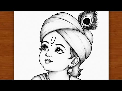 Krishna drawing | little krishna god outline pencil drawing I draw bhagwan krishna pictures | chitra