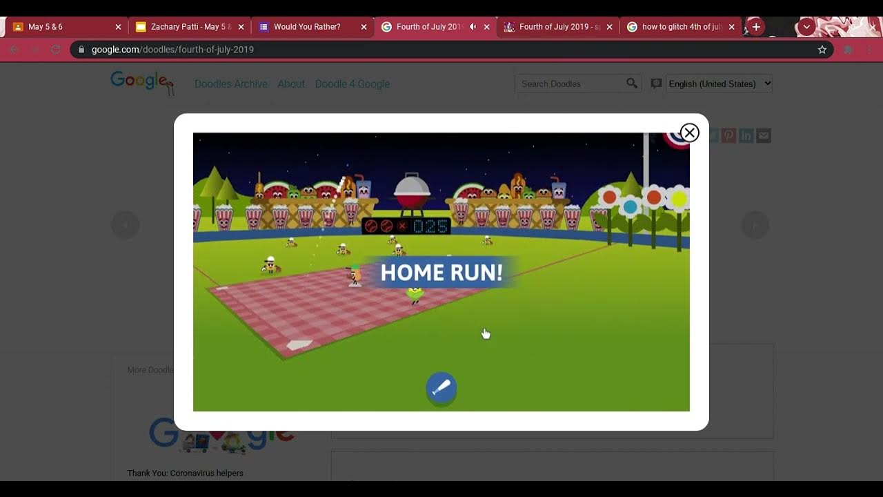 Insane home run google doodle baseball (4th of july 2019) YouTube