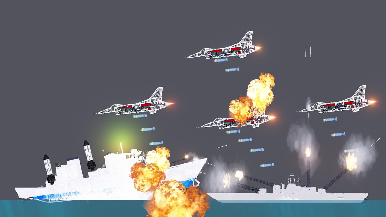 F-16 and Helicopters attack warships Compilation in People Playground