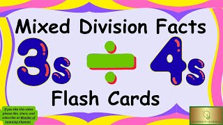 3s and 4s Mixed Division Facts Flash Cards for Kids, 2nd and 3rd Grades, Math.