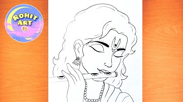 Lord Krishna Flute Beautiful Drawing  | Krishna Easy Drawing | Lord Krishna Pencil Drawing
