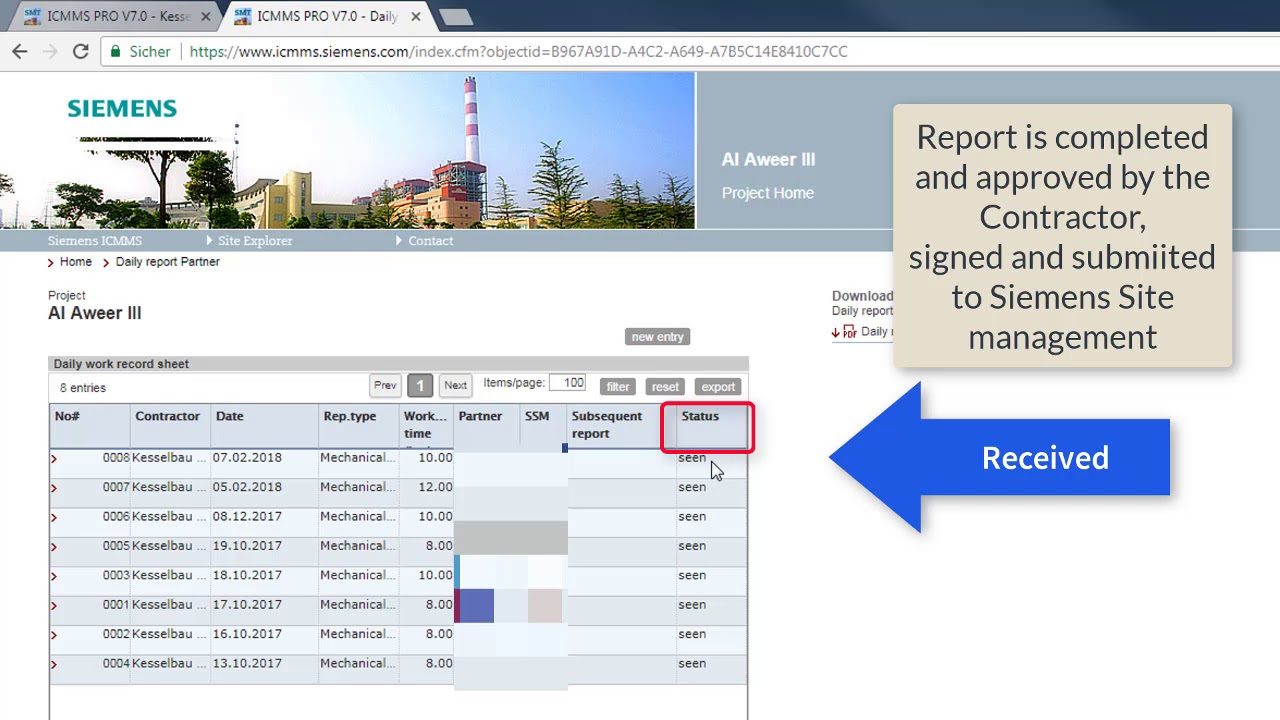 ICMMS Daily Report Contractor
