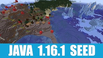 Minecraft Java 1.16.1 Seed: Mushroom island village at spawn and another village in the ocean