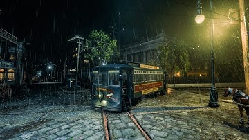 Arthur Morgan Tram Ride in Saint Denis | Rain & Thunderstorm ASMR for Sleep & Relaxation | RDR2 ASMR