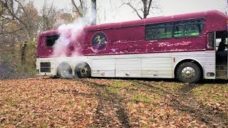 Old Tour Bus in the Mud  8V71 Two Stroke Detroit Diesel