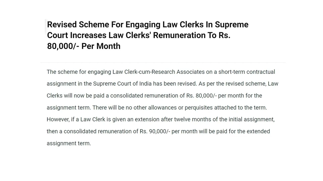 SC Law Clerk cum Research Assistant Salary Increased