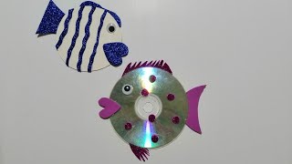 Diy fish craft #recycle# how to make nice fish using old CD لو عندك أسطوانةكمبيوتر قديمه اوعي ترميها