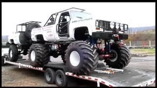 WHITE CHEVY MONSTER TRUCK AND TRAILER AT BIG AL'S RACETRACK ,OCTOBER 27, 2012