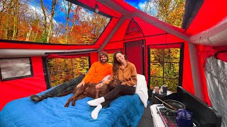 Cozy Fall Camping In Inflatable Cabin (Heavy Rain Storm)