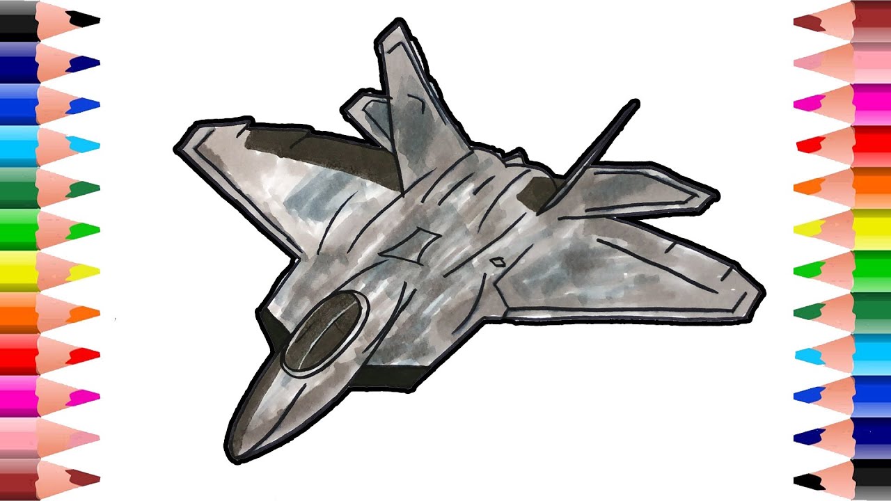 Drawing Of Fighter Jet - How To Draw Lockheed Martin F 22 Raptor Fighter Jets Step By Step