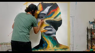 Abstract Portrait Painting Tutorial, Oil & Acrylic Paint on Canvas by Dario De Siena