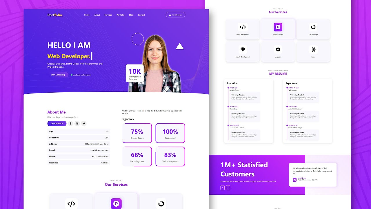 build complete portfolio website design using html &... How To Make A Portfolio Website Using HTML CSS JS | Complete Responsive ...