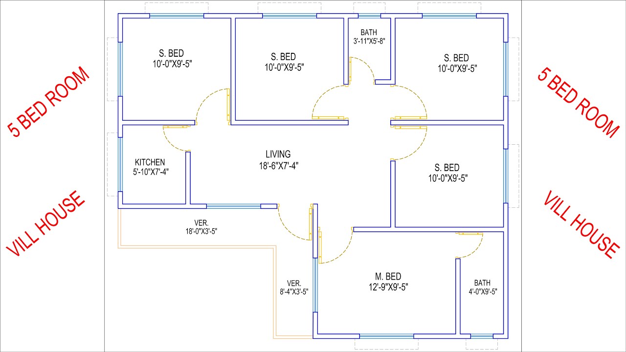 HOUSE PLAN DESIGN | EP 238 | 1000 SQUARE FT 5 BEDROOM TIN SHED VILLAGE HOUSE PLAN | LAYOUT PLAN