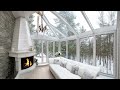 Snowy Forest House Fireplace Ambience | Warm Crackling Fire Sounds for Cozy Sleep & Stress Relief