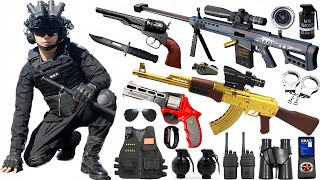 Special police weapon unboxing video,AK47 gun, Barrett sniper rifle unboxing toy video,gas mask, axe