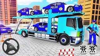 Truk Trailer Bawa Mobil Polisi - Permainan US Police Cargo Transporter screenshot 4