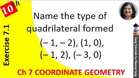 Name the type of quadrilateral formed if any by the following points (– 1 – 2) (1 0) (– 1 2) (– 3 0)
