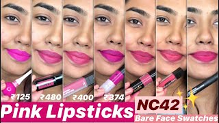 PINK LIPSTICKS FOR DUSKY/DEEP/INDIAN SKINTONE | BARE FACE LIP SWATCHES | NC42 | 