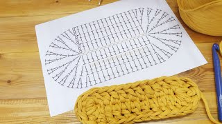 How to build an oval with a crochet,  by  crochet&handmade ideas/مفرش بيضوي بخيط التيشرت